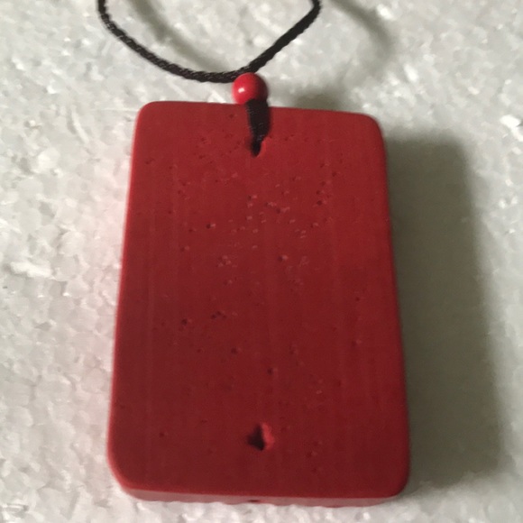 Vintage engraved devil organic cinnabar necklace